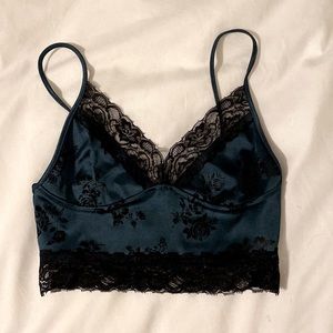 Dark Green, Satin, Lace Top, Size XS